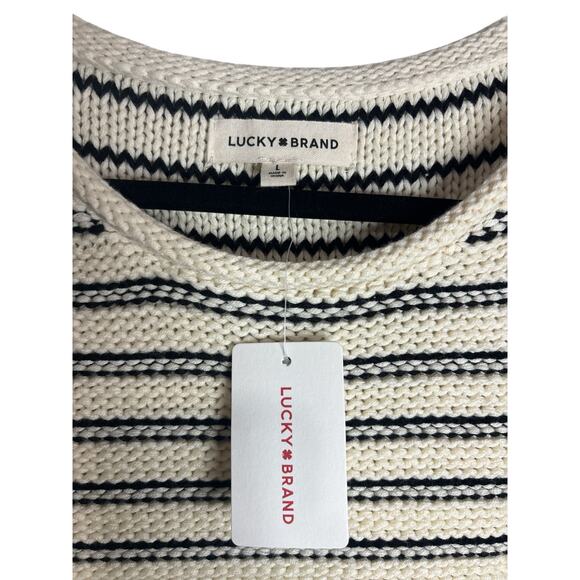 Lucky Brand-Cream and Black Stripped Cable Knit Sweater Vest- Size L- NWT - Picture 3 of 6